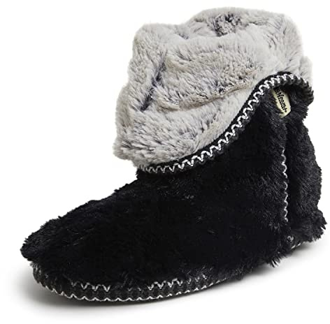 Dearfoams womens Beth Faux Fur Foldover Boot Slipper, Black, Large US