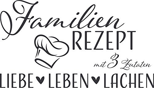 GRAZDesign Wandtattoo Wohnzimmer Familie Familienrezept mit 3 Zutaten, Lustig Sprüche Flur, Küche, Wandaufkleber selbstklebend, Wandsticker modern, 53x30cm, 073 dunkelgrau