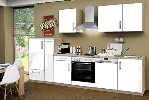 idealShopping GmbH Küchenblock ohne Elektrogeräte Premium 310 cm in weiß glänzend (Geschirrspüler geeignet)