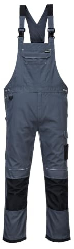 Portwest PW346 PW3 Arbeitslatzhose 9 Taschen Vorgeformte Kniepolstertaschen | Zoom Grey/Schwarz, L, UPF 40+, EN 14404, Polyester-Baumwolle, Knieschonertaschen, Dreifachnaht, Bau