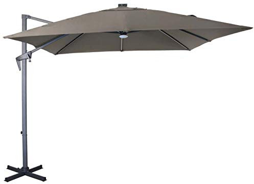 Proloisirs Parasol déporté inclinable NH 2,7 x 2,7m - Gris/Taupe - avec LED - manivelle Grade 6