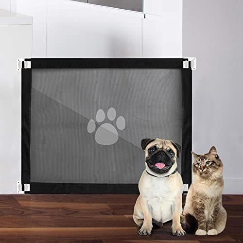 PETLESO Dog Magic Gate Pet Stair Gate 80 X 100cm Pet Safety Gate Easy Install Lockable Mesh Guard for Dog Puppy Goggy