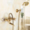 HomeLava Grifo de Ducha, Grifo Bañera Monomando Mezclador Ducha con 150 cm Manguera y Soporte, Mango doble,Montaje en pared,Latón,Antiguo,Giratorio de 360°