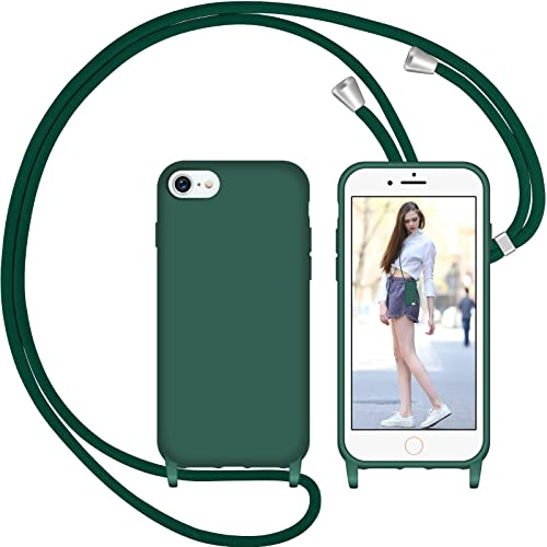 Nupcknn Liquid Silikon Handykette Hülle für iPhone 7/8/SE 2020 Hülle Necklace(abnehmbar) Hülle mit Kordel zum Umhängen Handy Schutzhülle mit Band(Kiefernnadelgrün, 4.7)