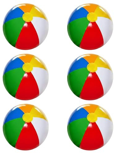 SHATCHI 6 Pcs 24 Inch Inflatable Rainbow Beach Ball, Multicolour Blow Up Pool Toy for Swimming Pool Parties, Summer Outdoor Water Games, Holiday Beach Play, Garden Fun and Pool Party Decoration
