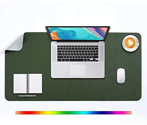 Alfombrilla de Ratón XL, Mousepad Grande, DOBAOJIA Almohadilla de Escritorio, Vade Escritorio, Tapete de Escritura, Estera Oficina, Uso Doble Cara Cuero PU Impermeable 80 x 40cm (Verde Oscuro/Gris)