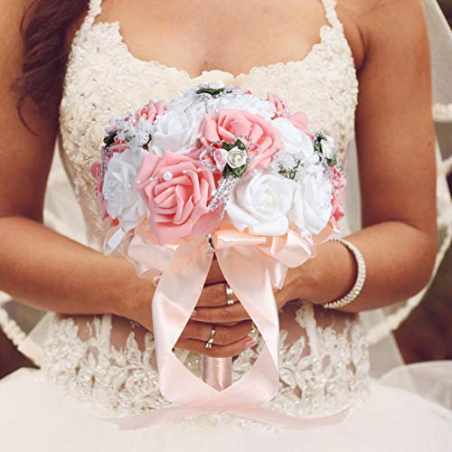 CHICIRIS Bouquet Artificiale, Elegante Bouquet da Sposa con Lavorazione di Fiori di Simulazione Bello per Il Soggiorno di casa (Rosa)