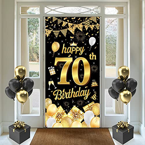 Banydoll 70. Geburtstag Deko, 70 Geburtstagsbanner für Männer und Frauen, Schwarzes und Gold Dekoration Banner Hintergrund, Extra Große Geburtstags Schild Poster für 70. Geburtstagsfeier Deko