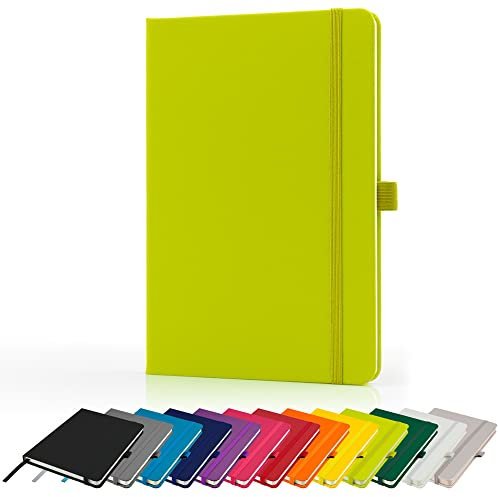 Premium A5 Notizbuch, liniert, Hardcover, Tagebuch mit Stiftschlaufe, Gummibandverschluss und Lesebändchen, Notizblock, Notizbuch, Notizblock, Notizblock, Limettengrün