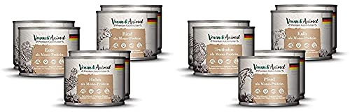 Venandi Animal Premium Nassfutter für Katzen, Probierpakett I, Huhn, Pute, RInd, 6 x 200 g, 1.2 kg & Premium Nassfutter für Katzen, Probierpaket II, Pferd, Kalb, Truthahn, 6 x 200 g, 1.2 kg