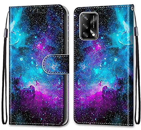 Mo-Somnus Kompatibel mit Oppo A74 4G / F19 Hülle, Leder Handyhülle mit Kartenfach Geld Slot Ständer PU Ledertasche TPU Bumper Wallet Flip Brieftasche Magnetische Schutzhülle Case Etui (Himmel)