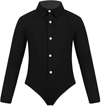 Nimiya Kinder Jungen Ballett Trikot Kentkragen Hemd Langarmhemd Turnbody Hemdbody Gymnastik Leotard Tanzkleidung Dancewear Schwarz 140