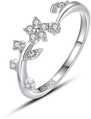 Mesnt Ring Damen 925 Ringe Silber Ausgefallen, Blumen mit Cubic Zirkonia Ring Damen Verlobungsring Größe 54 (17.2)