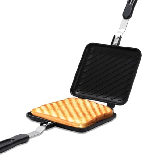 CHICIRIS Sandwichera de Desayuno, Tostadora de Sándwich Antiadherente Panini Press Stove Top Sartén para Hornear de Doble Cara con Mango de Fácil Agarre, Patrón de Cuadrícula