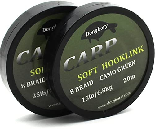 Soft Hook Link Carp Fishing Line Carp 8 Braid Line for Hair Rigs 20m Camo Green/Camo Brown 15lbs/25lbs/35lbs… (25lb/11.3kg, Camo Green)