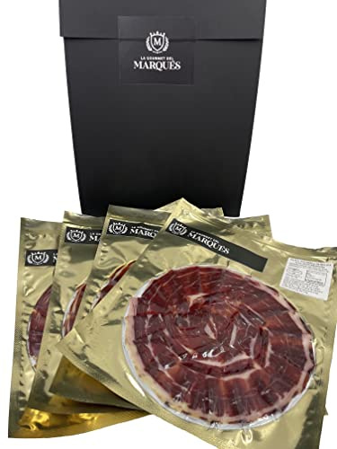 LA GOURMET DEL MARQUÉS Épaule 100% Iberico Bellota - Coupe au couteau - Jambon D.O.P. Origine Estrémadure, Espagne - Pack de 4 sachets de 80g