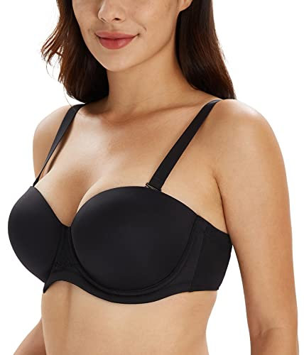 Lemorosy Multiway Contour Strapless Bra Women's Plus Size Full Coverage Underwire(Black,34DD)