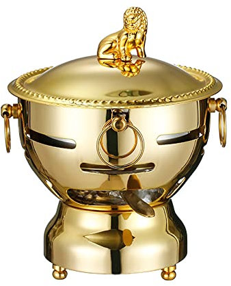 304 Edelstahl Suppentopf Shabu Shabu Hot Pot Set Retro Separation Alcohol Hotpot Chafing Dishes Single Serviertopf mit hitzebeständigem Griff, 1L / Gold