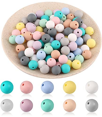SAVITA 100pcs Silicone Round Bead Silicone Beads Bulk Silicone Beads Making Kit for Keychain Jewelry DIY Crafts Making(12mm) Multicolored