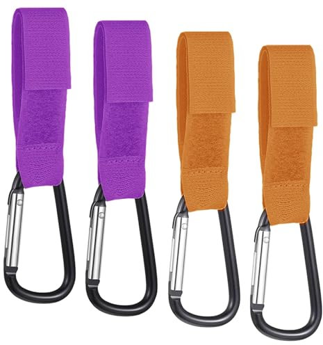 4 pezzi clip per passeggino, clip per passeggino clip per passeggino clip per carrozzina per borse per appendere borse della spesa o borse per pannolini sul passeggino (viola e arancione)