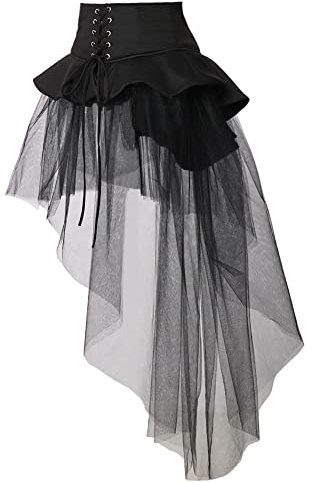 BPURB Steampunk Gonna in Tulle con Volant Vittoriano per Donna Cintura in Vita Corsetto Sottoveste Pirata Cosplay Halloween, Nero-1, S