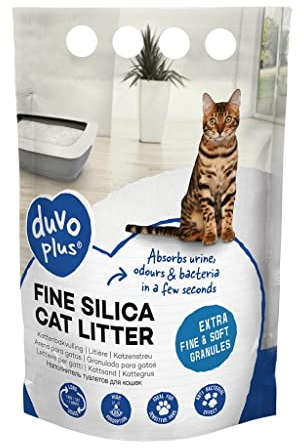 Premium Silica Katzenstreu, 5 l, biologisch abbaubar, extra feines und weiches Granulat, 100% natürliches Produkt, hohe Absorption, neutralisiert schlechte Gerüche, super sparsam, saubere Pfoten