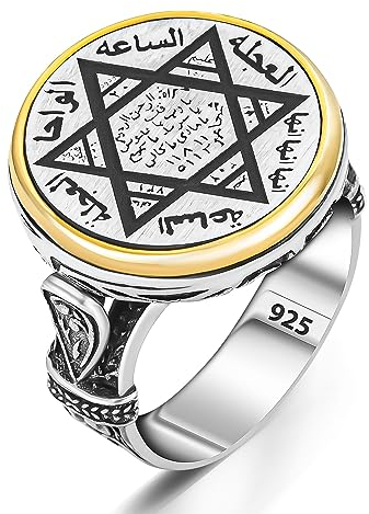 Herren-Ring, massives 925er Sterlingsilber, rund, Siegel von Salomon, mit Gebet, islamischer Handarbeit, Sterlingsilber, Kein edelstein
