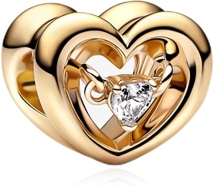LaMenars Golden Bright Heart Verbindungsanhänger Charm for 925 Sterling Silber Frauen Armband Halskette Anhänger Valentinstag Muttertag Geschenk für Mädchen