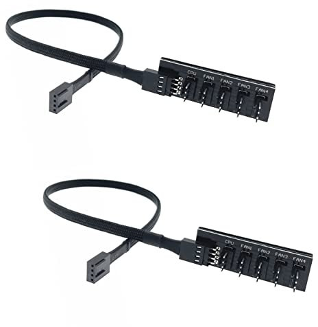 JZK 2PCS 4 Pin PWM Fan Hub, PC Internal Fan Power Supply Extension Cable, 4Pin 3Pin CPU Cooling Fan 1 to 5 Splitter 5 Way Adapter, for 12V Computer Case Fans 4 Pin 3 Pin