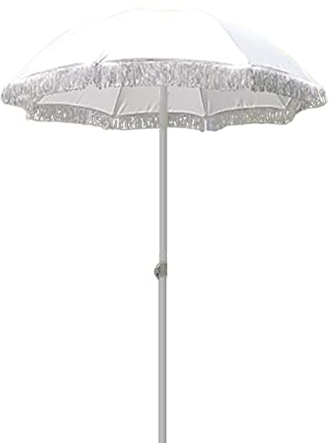 CHEVVY 140cm Weißer Sonnenschirm Mit Neigung, Strand Sonnenschirm UV-Schutz, Garten Sonnenschirm Mit Quaste, Tisch Sonnenschirm Schirm, Ohne Basis