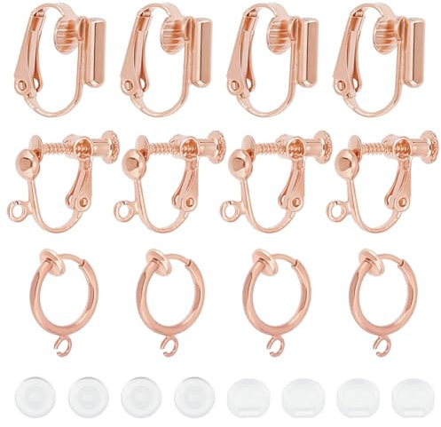 SUNNYCLUE 1 Box 18 Stück 3 Stile Clip On Ohrringe Konverter Ohrring Clip Verschlüsse Roségold Ohrclips On Creolen Ohrringe Nicht Durchbohrte Ohren Ohrclips Für Die Schmuckherstellung Ohrhänger Für Erw