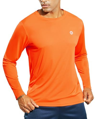 Nepest Mens Athletic Running Dry Fit T-Shirts Workout Gym Short Sleeve Crewneck UPF 50+ UV Sun Protection Active Tee, B-orange-long Sleeve, XXL