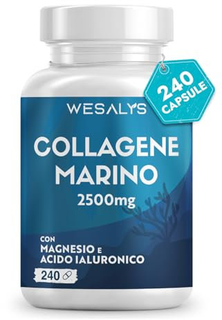 Collagene Marino con Acido ialuronico - 240 Capsule - 2500mg di Collagene idrolizzato, Integratore con Biotina, Vitamina C, Coenzima Q10 per Pelle, Capelli e Articolazioni Wesalys