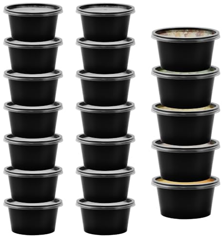 LANSKYLAN 50 PCS Tarros de Plastico con Tapa Pequeños 100ml Contenedores de Plástico Recipientes de Plástico Comida Vasos de Almacenamiento de Alimentos para Salsas Herméticos, Sopas (Negro)