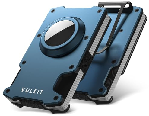 VULKIT Porte-Carte de crédit avec Pince à Billets Portefeuille métallique Mince en Aluminium avec Support Airtag Blocage RFID Portefeuille Porte-Cartes pour Hommes