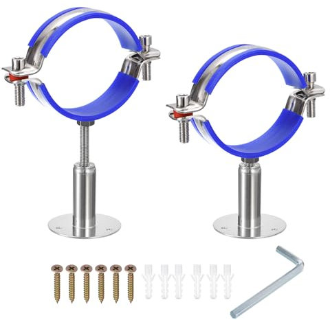 sourcing map 2Pcs Stainless Steel Pipe Supports Wall Mount Ceiling Mount Pipe Bracket Adjustable Clamp Pipe Strap Fit for Dia 80-89mm Pipe Tube