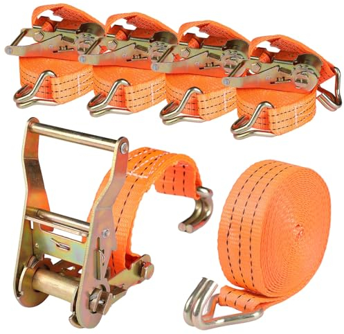 4 Stück Spanngurte mit Ratsche und Haken 3000kg 6m Spanngurte mit Ratsche 2 teilig zweiteilig zurrgurte mit ratsche mit Haken Ratschengurt Zurrgurte orange 40mm 3000 daN 3t