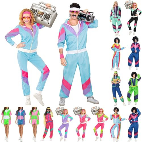 80Er Jahre Accessoires Damen Herren, Kostüm Herren Karneval 2023 2023 Mode Karneval Kostüm Herren Lustig Mottoparty Disco Outfit Damen Herren Kostüm Trainingsanzug 80Er Pop Art Retro Stil
