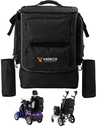 VELECO ® Wasserdicht Rollstuhltasche Mit Ballhalterung, Groß Und Geräumig Rollstuhltasche Hinten Mit Halterung Für Sauerstoffflaschen Und Langlebige Reißverschlüsse