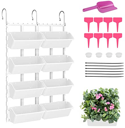 KMQRDZi Vertikaler Garten Pflanzgefäß，Blumenkasten, Mehrschichtiges Geländer hängendes Pflanzregal, Bepflanzung Gemüse und Blumen Sukkulente Gemüse Erdbeere，Balkon Hängetöpfe für Pflanzen (Weiß)