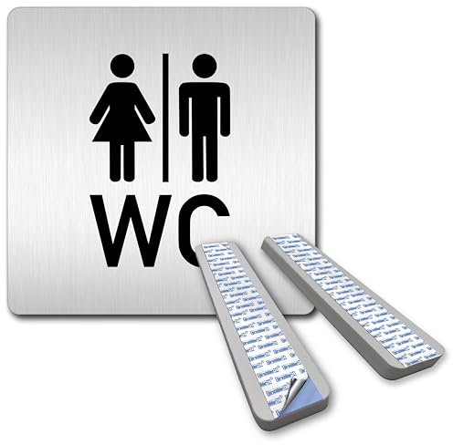 Türschilder24 XXL Schild - Türschild • 125 x 125 mm • WC + Toilettten Piktogramm • 1,5 mm Aluminium Vollmaterial • 100% Made in Germany (WC - Piktogramm + Abstandshalter)