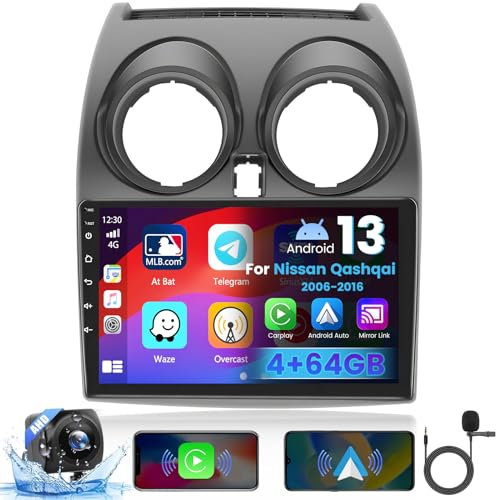 Inefala 8 Core 4+64GB Radio per Nissan Qashqai 2006-2016 Android Soporta Wireless CarPlay Android Auto, 9 Pollici Schermo per Auto con Bluetooth WIFI GPS 32 EQ DSP 59UI AHD Telecamera Posteriore