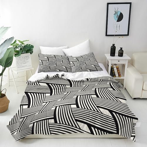 ANHOPE Geometrisch Welle Gestreift Bettwäsche Set 2 Teilig Bettbezug 135x200 cm + Kissenbezug 80x80 cm Weich Microfaser Bettbezüge mit Reißverschluss Ganzjahres Bettdeckenbezug Set