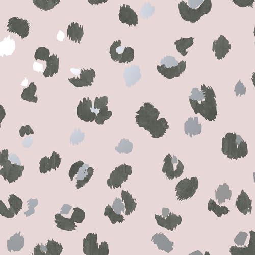 Pink Silver Leopard Print Wallpaper Animal Spots Dots Metallic Brush Stroke Black