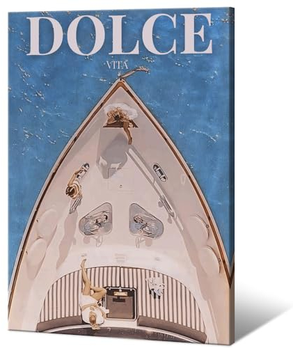 LYXNROH Trendiges Yacht-Poster, Vintage-Sommer, Dolce Vita, Wandkunst, blauer Strand-Ozean, Leinwanddrucke, 70er-Jahre, Zeitungsdruck, ästhetisch, luxuriös, Stiefelkunst, Bild für Teenager, Mädchen,