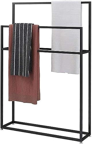 JDSHFEN Freistehender Handtuchhalter Freistehender Handtuchhalter Freistehender Handtuchhalter fürs Arbeitszimmer Handtuchhalter aus Metall Garderobe für den Pool,Black-65 X 20 X 110Cm