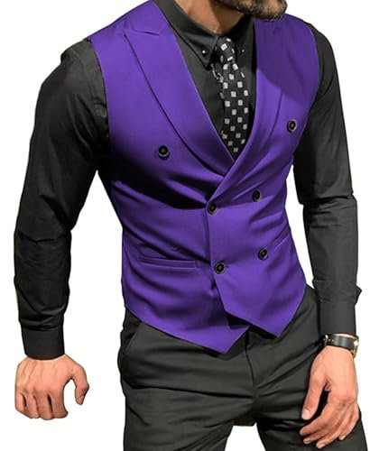Mcoskly Gilet doppiopetto da uomo, gilet casual da lavoro, gilet slim fit, per appuntamenti sposi di nozze, Viola, Medium