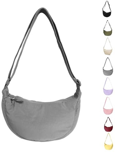 APMGONT Damen Nylon Crossbody Bag, Halbmond Tasche Umhängetasche, Damen Halbmond Tasche Schultertasche Mit Einstellbar Schultergurt Lässige Umhängetasche für jeden Anlass (Nylon Grau)