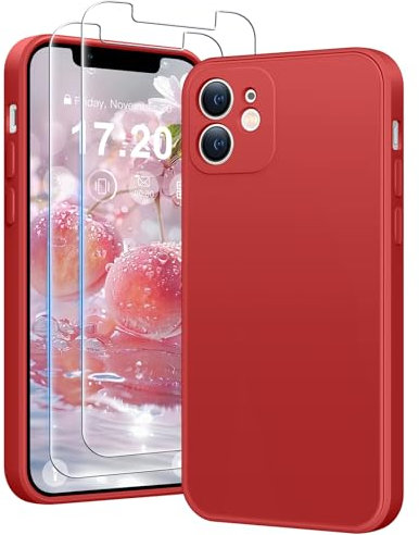 HuwaiH 3 in 1 Hülle für iPhone 12 mini, mit 2 Stück 9H 0.33mm Panzerglas, Upgraded Kameraschutz, Kratzfeste Stoßfeste Handyhülle für iPhone 12 mini(Rot)