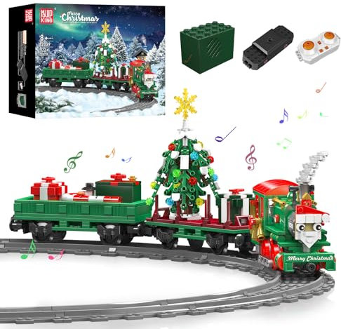 Mould King 12039 Festival Weihnachtszug, Weihnachtszug-Set mit Motoren, Geschenkwagen, Weihnachtsmann, Weihnachtsbaumspielzeug für Kinder (922+ Teile)
